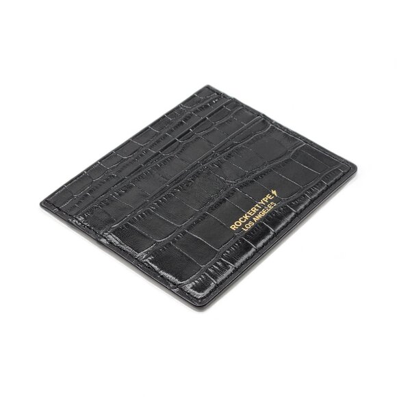 Rockertype Cardholder Wallet Crocodile Embossed Italian Leather Black - Picture 3 of 4